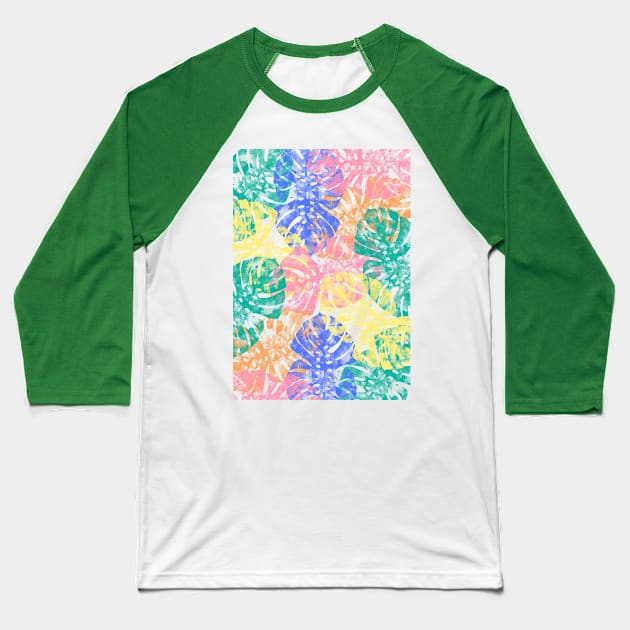 Monstera Tropical Jungle Baseball T-Shirt by ruifaria